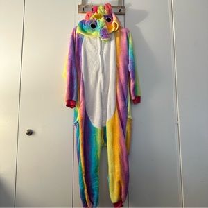 Like New Unicorn Costume Rainbow Adult Onesie. Size Small. Fleece.